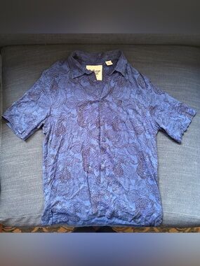 Men's Blue Patterned Short-Sleeve Button-Down Shirt